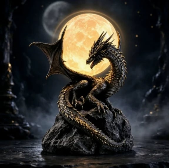 🐉 Gotische draak-maanbol-beeldlamp