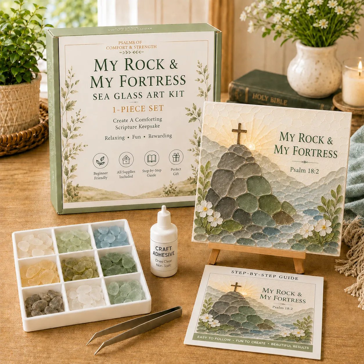 ✝️ Psalmen van troost en kracht – Sea Glass-kunstset