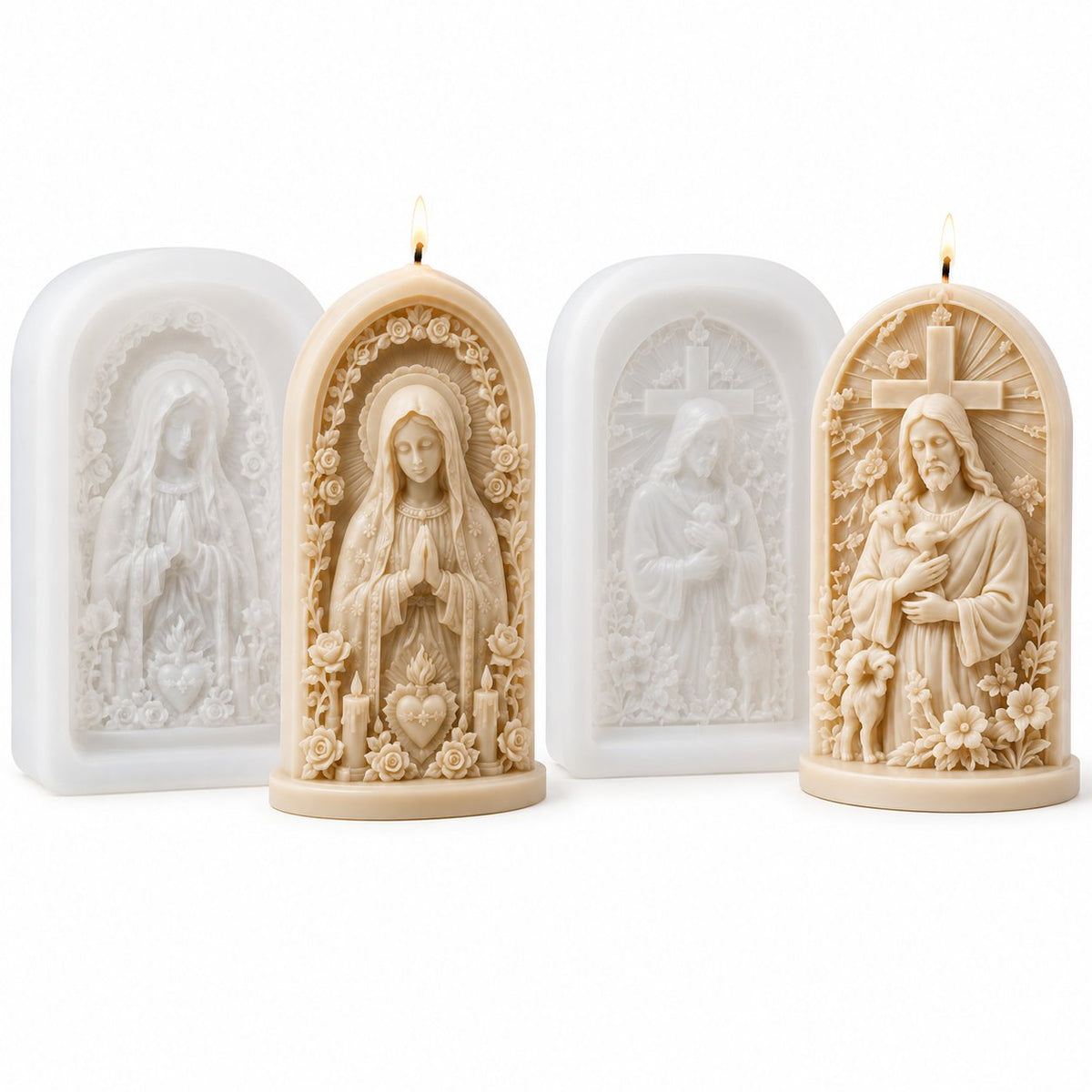 ⏳ 49 % korting – ✝️ 3D-kaarsvormenset „Jezus, de Goede Herder“ | Reliëf met kruis, lam en bloemen voor handgemaakte kaarsen met een religieus thema 🕯️✨