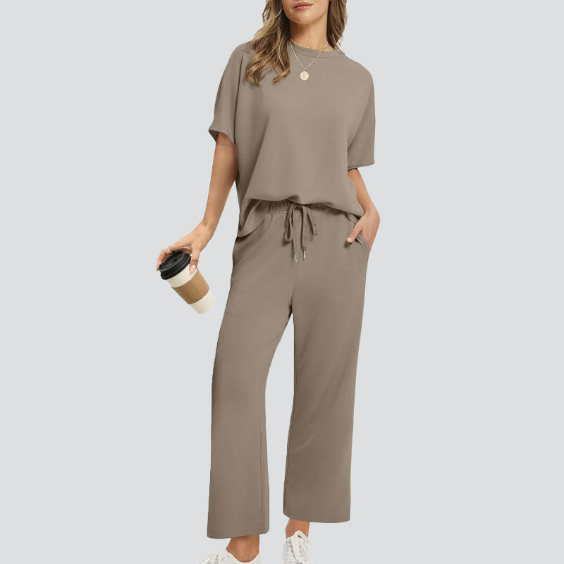 🌟 Gratis bezorging💎Comfortabele 2-delige damesset: rekbare top & broek - tijdloze combinaties