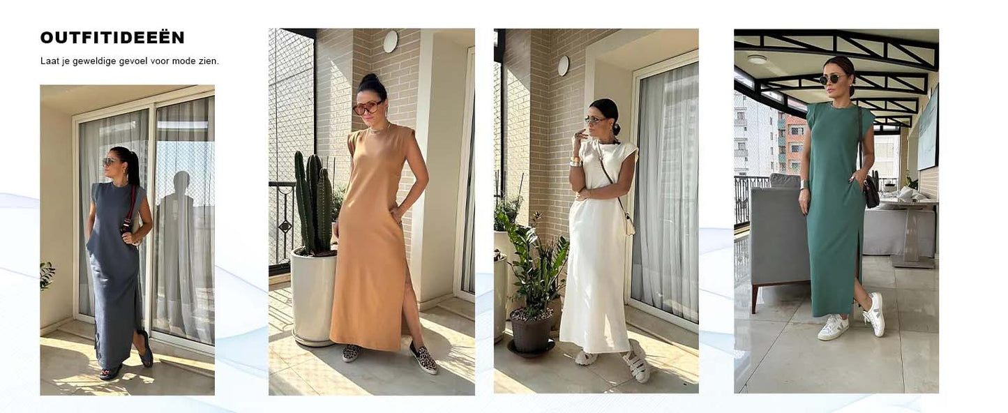 âTijdelijke aanbieding 49% KORTINGđCasual Losse Split Kreukvrije Maxi-Jurk Voor Dames