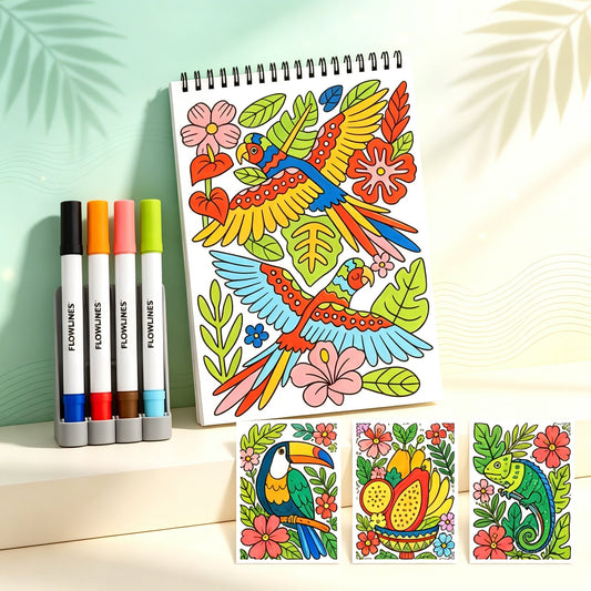 đż Guided Flow Art Coloring Pad with Double-Sided Markers đš