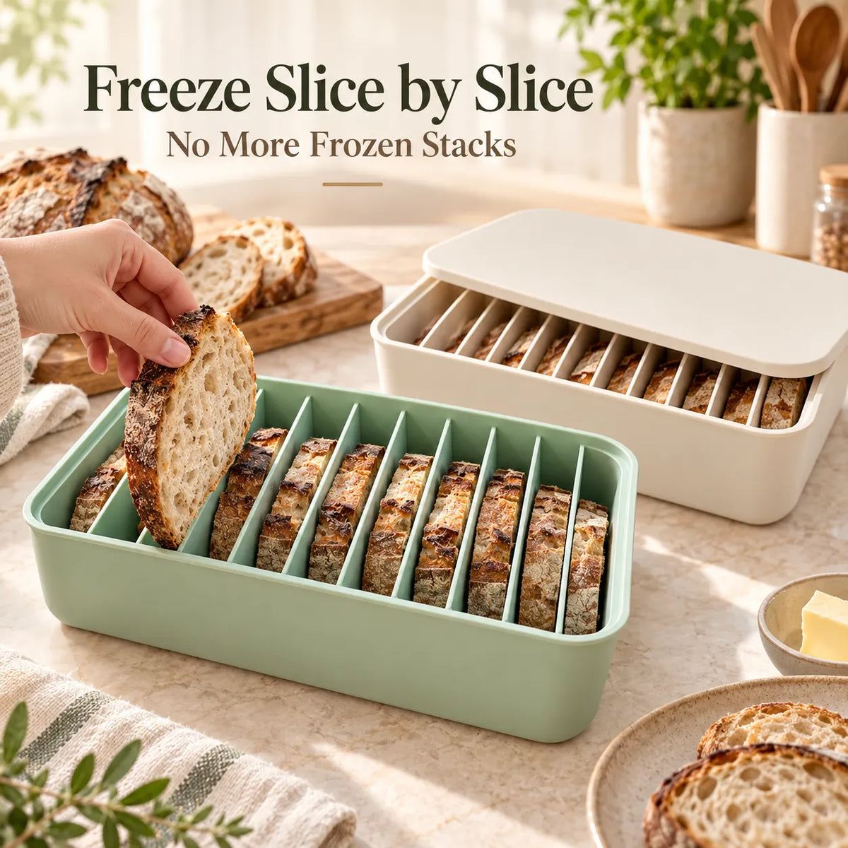 🍞 Siliconen broodvriesdoos met 11 vakjes — Bewaar sneetjes zuurdesembrood apart ❄️