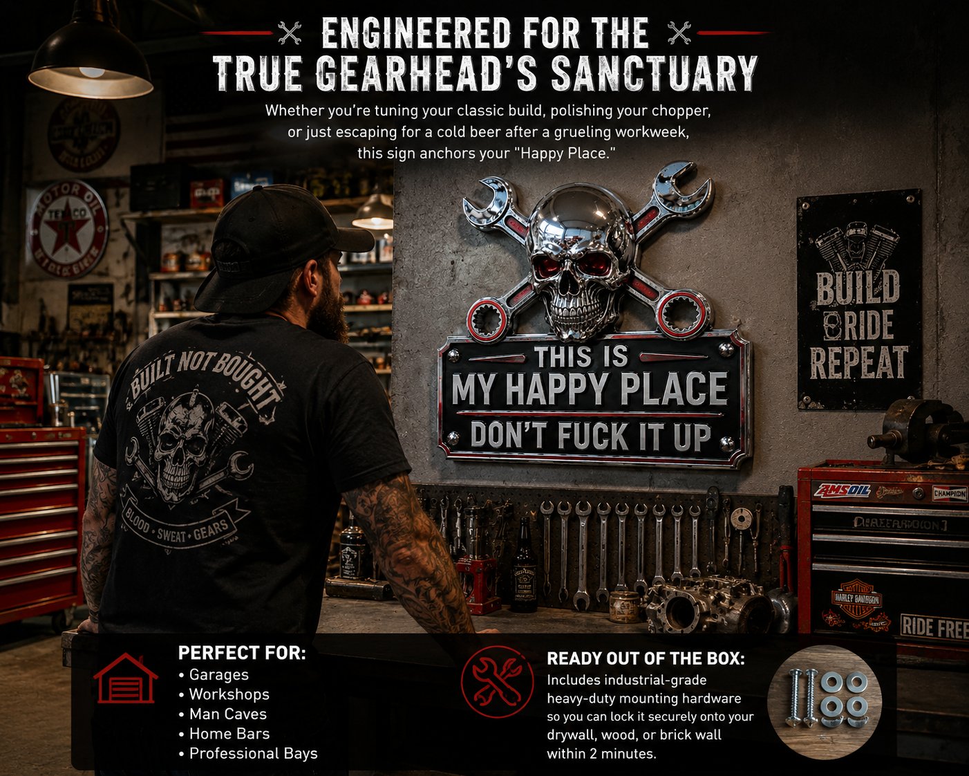 🔥Vaderdag: 49% korting 💀“This Is My Happy Place” - muurbord voor in de garage