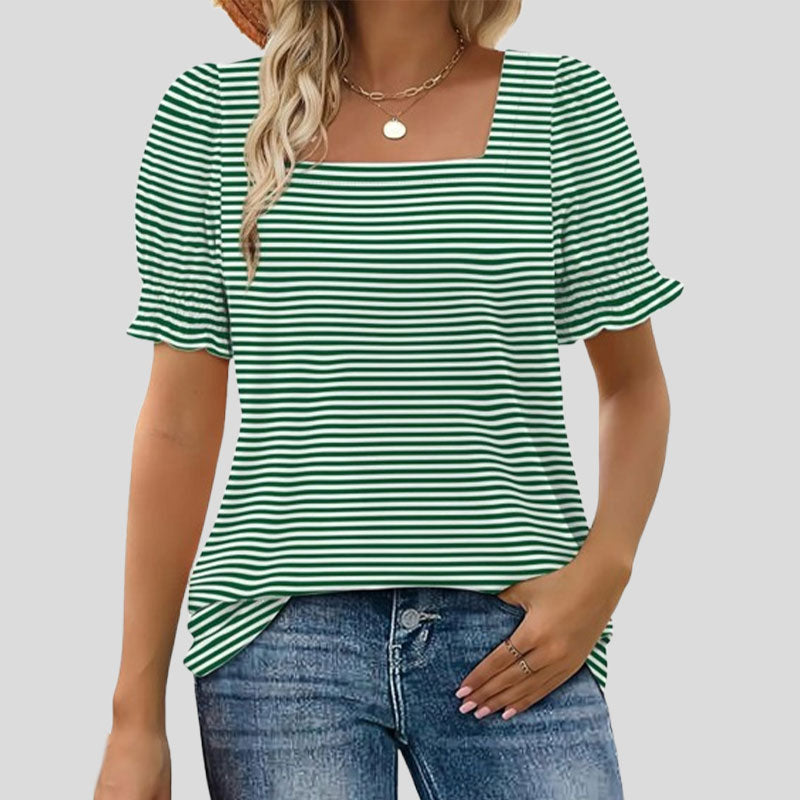 ⏳Limited sale path🌸T-shirt met vierkante hals en gesmokte mouwen voor dames