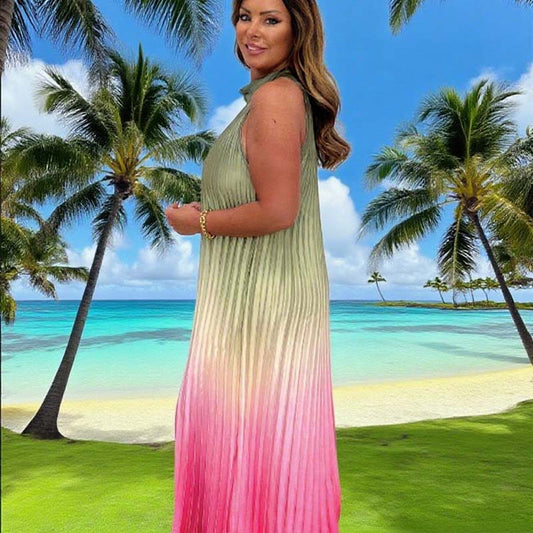 🔥Hot sale 34% KORTING🎁Mouwloze tweekleurige zachte geplooide casual jurk