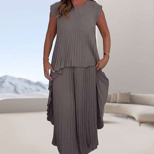 🎁Gratis levering✈️Effen Tweedelig Pak Met Ronde Hals