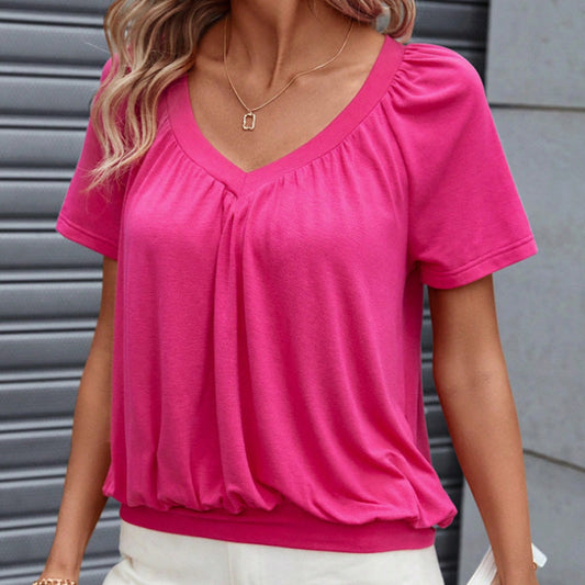 🌸Dames casual geplooide V-hals korte mouw aa