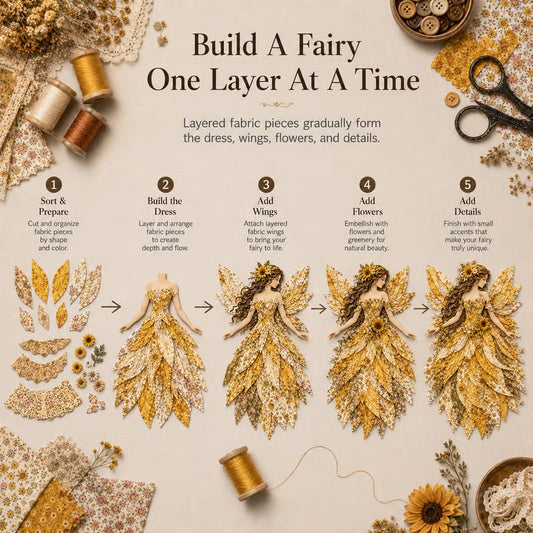 🧚♀️🌸 Premium DIY-pakket ‘Fairy Patchwork’ | Hoogwaardige gelaagde stof met bloemenvleugels – DIY handgemaakte fantasiewanddecoratie ✨