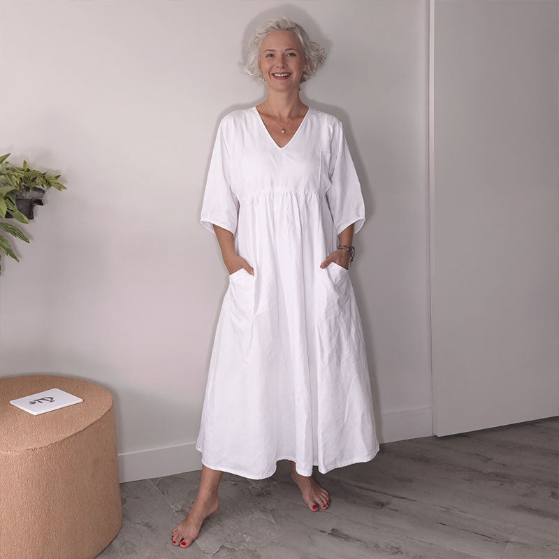 ๐ฟ Diepe V-Hals Katoen-Linnen Zomerjurk met Zakken