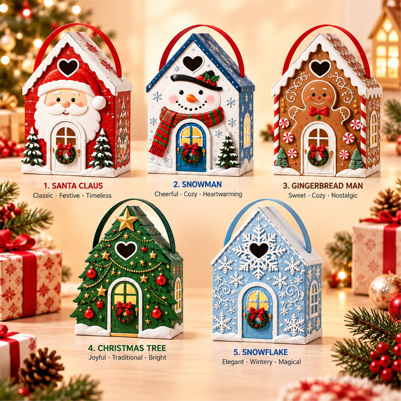 Kersthuisje-cadeaudoos – 3D-cadeaudoos met feestelijke snoepjes en koekjes