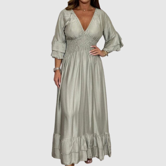 ✨Nieuwe artikelen 35% korting🎁Satijnen V-hals ruchejurk