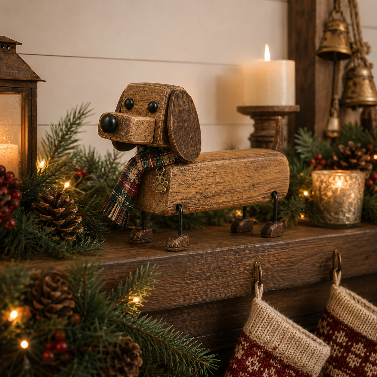 ✨Rustiek houten kerstfiguurtje in de vorm van een tecke