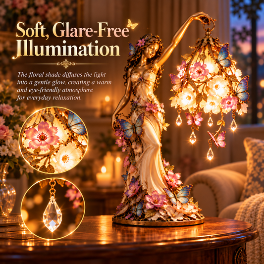 🦋 Butterfly Lady-accentlamp – Elegante bloemengodin-lamp met kristallen druppels