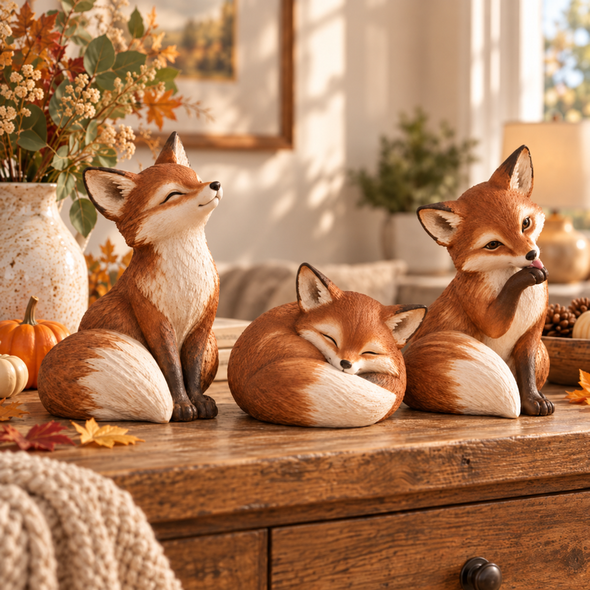 ✨Schattige vossenbeeldjes – 🍂Sprookjesachtige bosdecoratie voor thuis