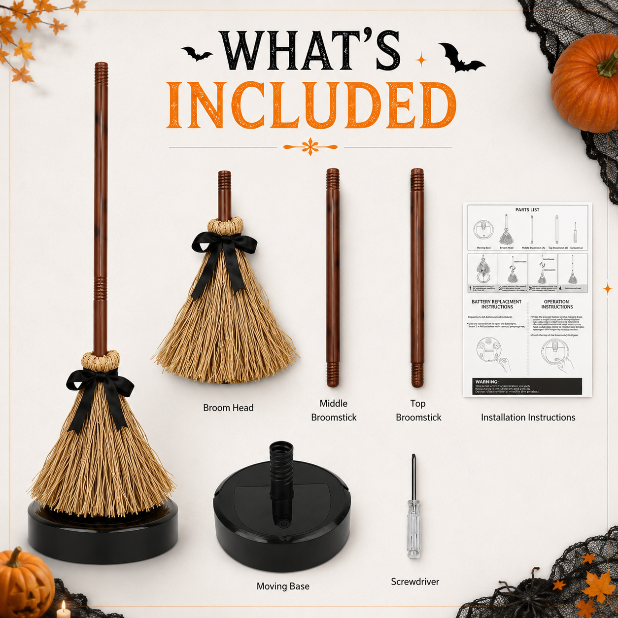 🧙♀️🪄 Geanimeerde zwevende heksenbezem als Halloween-decoratie | Wordt geactiveerd door geluid en aanraking🧹