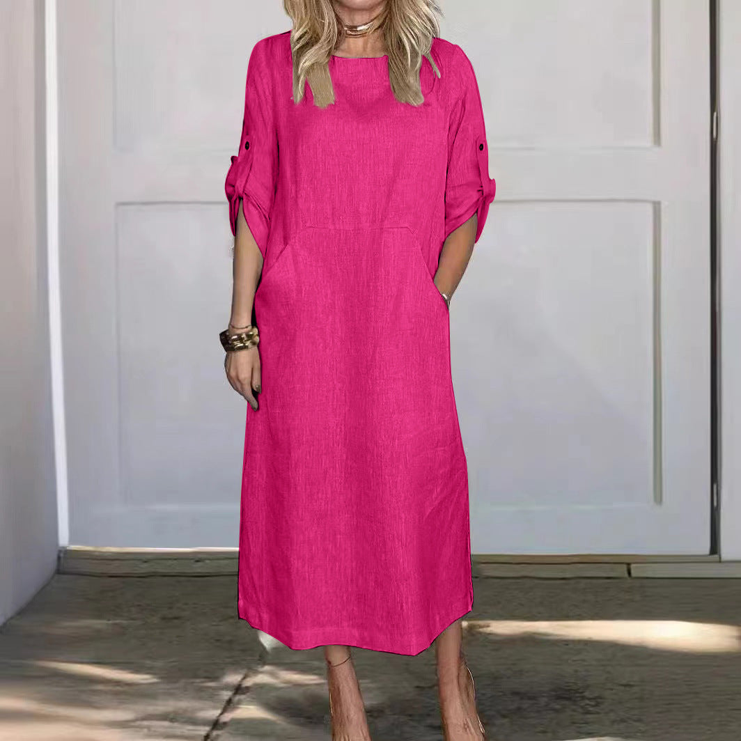 👗Tijdelijke aanbieding 49% KORTING🎁Effen linnen katoenen casual dubbelzijdige zakjurk🌿