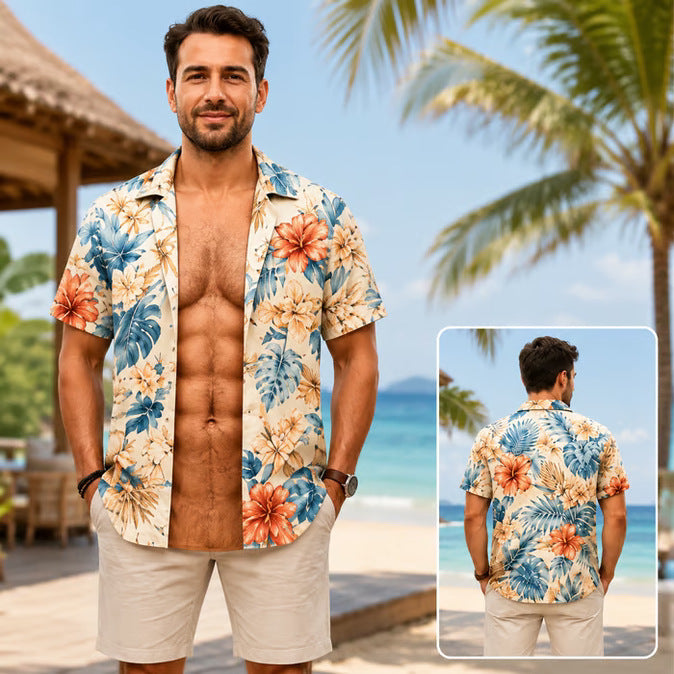 Grappig spier-T-shirt voor heren, T-shirt met Hawaiiaanse-hemd-illusie, gepersonaliseerd 3D-T-shirt met nep-open-hemd-effect💪🔥