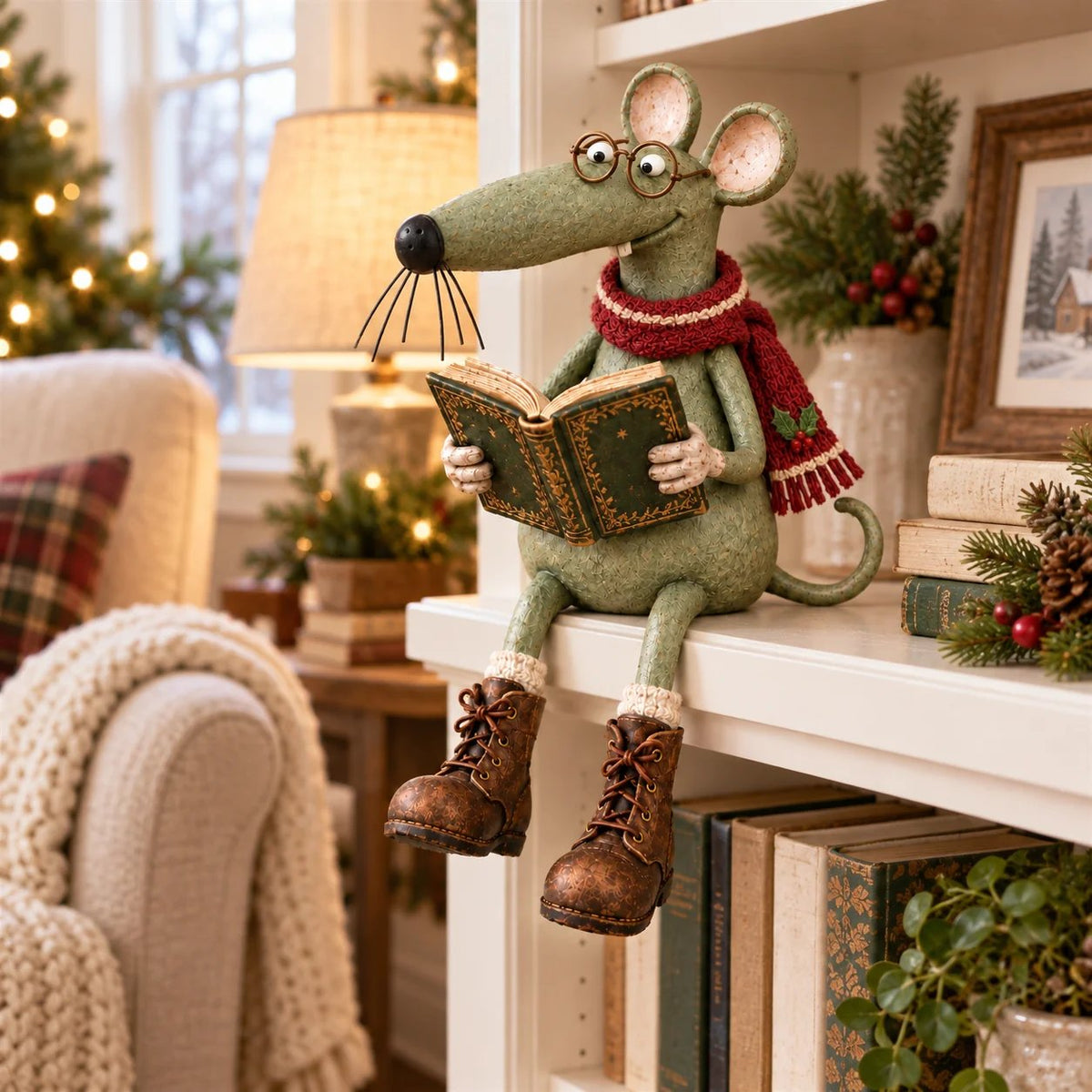🐭📚 Speelse lezende muis als decoratie op een boekenplank – Vintage beeldje van een boekenliefhebber & gezellige woondecoratie