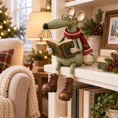 🐭📚 Speelse lezende muis als decoratie op een boekenplank – Vintage beeldje van een boekenliefhebber & gezellige woondecoratie
