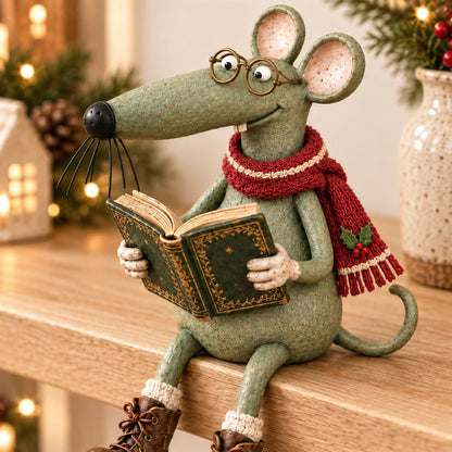 🐭📚 Speelse lezende muis als decoratie op een boekenplank – Vintage beeldje van een boekenliefhebber & gezellige woondecoratie