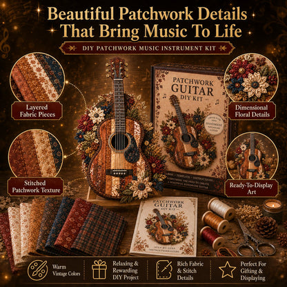🎶🧵 Premium vintage patchwork-bouwpakket voor muziekinstrumenten | Hoogwaardige gelaagde stof met gestikte details – DIY handgemaakte decoratie voor de muziekkamer ✨