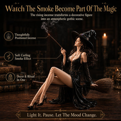 🔥 LAST DAY 49% OFF – 🪄 Gothic Witch Broom Incense Holder | Elegant Broom-Riding Witch Statue with Smoke-Spell Effect for Shelves, Altars & Moody Decor 🖤✨