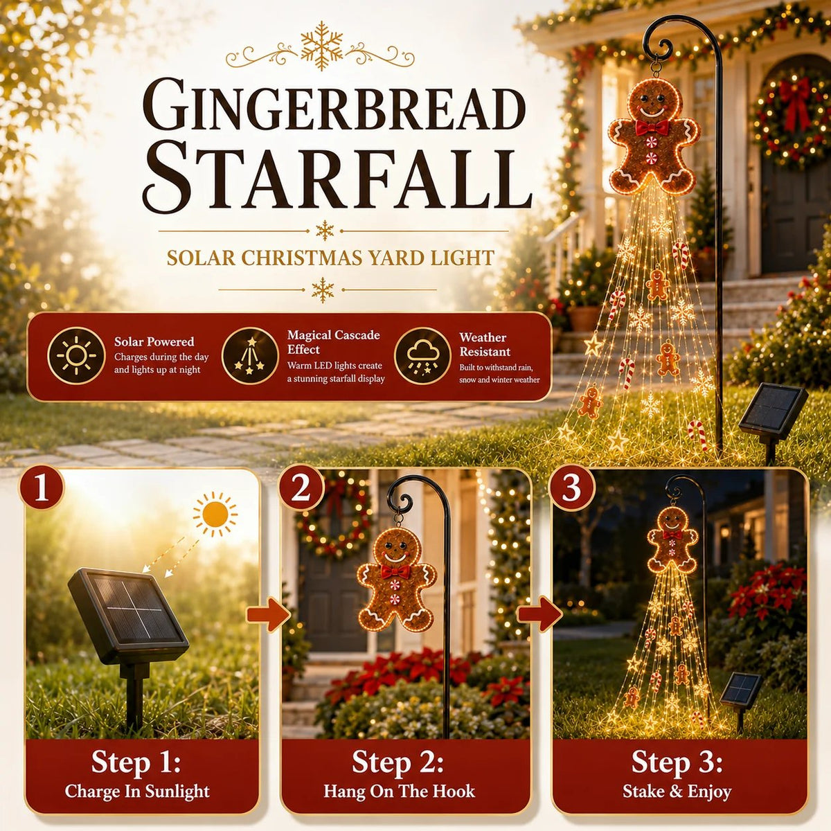 🎄 Gingerbread Magic: zonne-energie kerstverlichting voor in de tuin