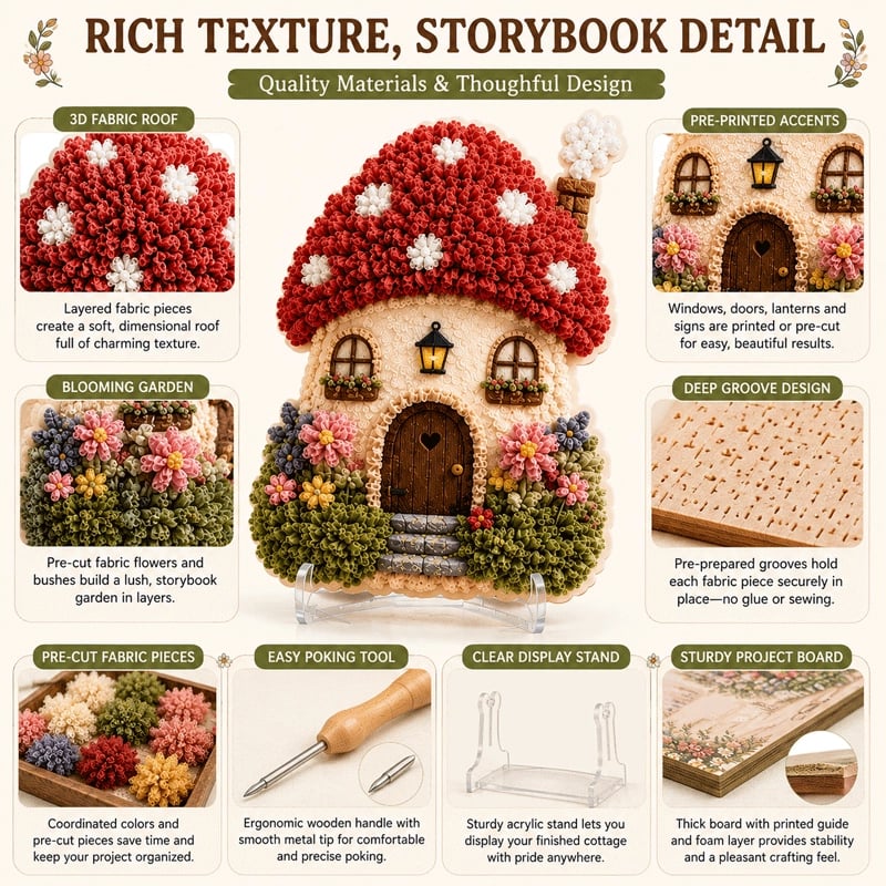 🔥 Laatste dag: 49% korting - ✨ “Whimsical Village”-set voor 3D-kunst met stof (Poke Art-techniek)
