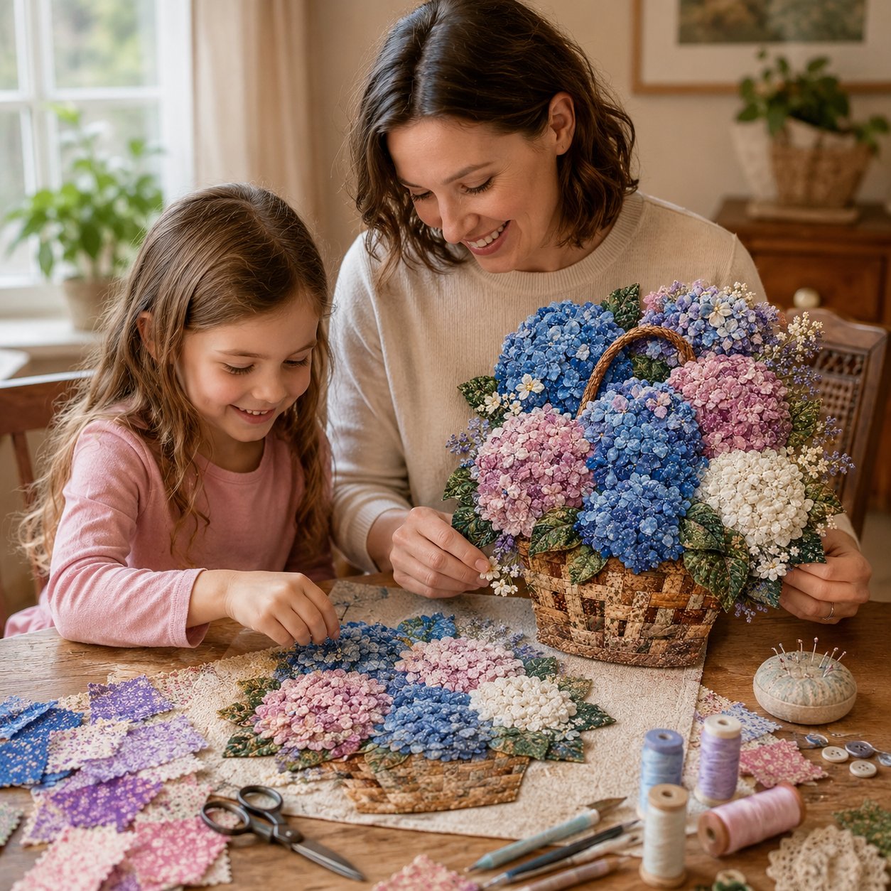 🌸🧵 Premium bloemenmand-patchwork-doe-het-zelfpakket | Hoogwaardig boeket van gelaagde stoffen met reliëfbloemblaadjes en geweven manddetails ✨