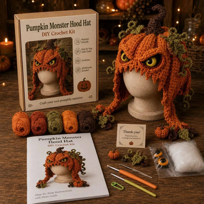 🎭🎃 DIY-haakpakket voor een Halloween-monsterkap | Hoogwaardig, zacht garen met stapsgewijze handleiding voor het zelf maken van een handgemaakte, draagbare karakterkap 🧶✨