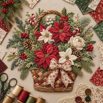 🌸🧵 Premium bloemenmand-patchwork-doe-het-zelfpakket | Hoogwaardig boeket van gelaagde stoffen met reliëfbloemblaadjes en geweven manddetails ✨
