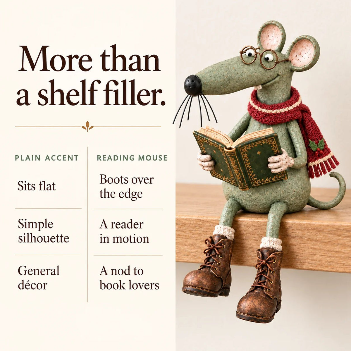 🐭📚 Speelse lezende muis als decoratie op een boekenplank – Vintage beeldje van een boekenliefhebber & gezellige woondecoratie