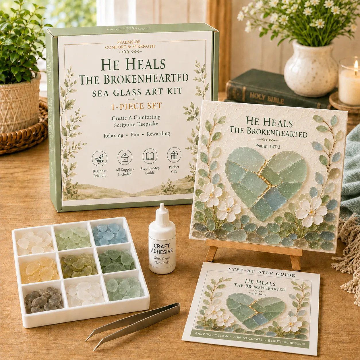 ✝️ Psalmen van troost en kracht – Sea Glass-kunstset