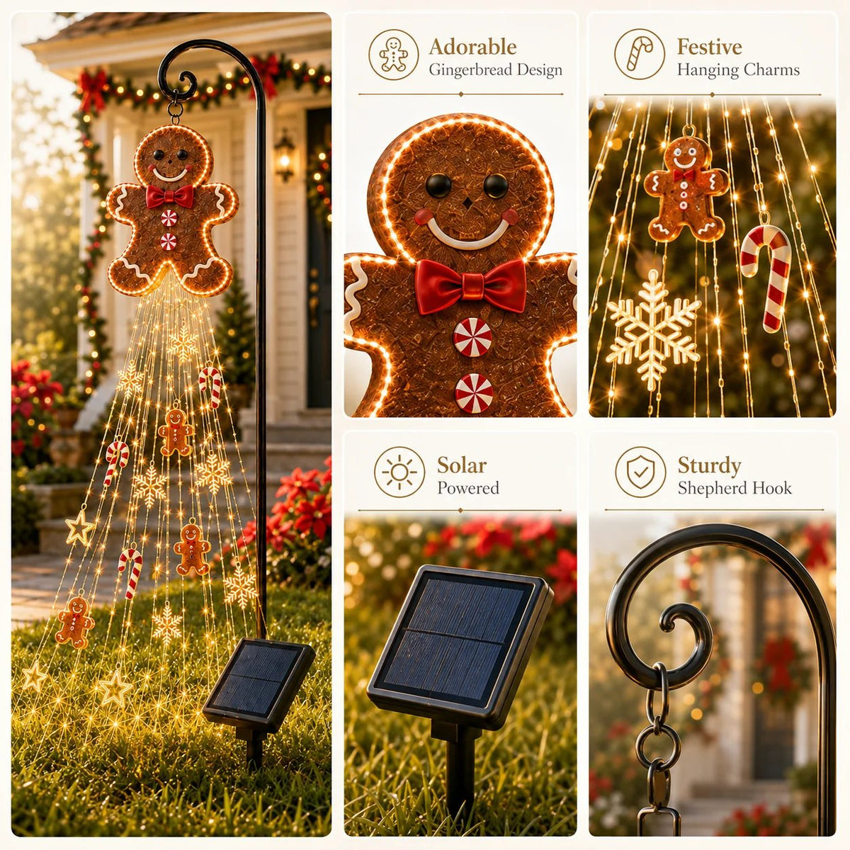🎄 Gingerbread Magic: zonne-energie kerstverlichting voor in de tuin