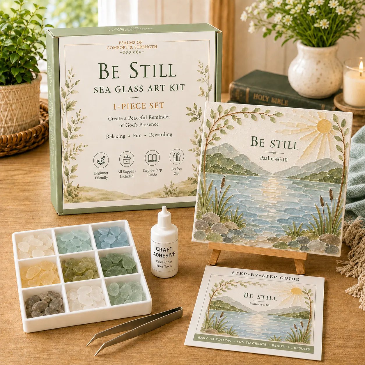 ✝️ Psalmen van troost en kracht – Sea Glass-kunstset