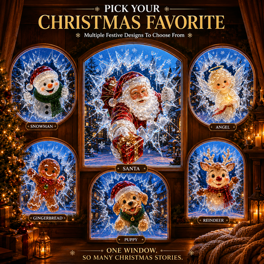 🔥Limited time 70% OFF -✨🎄Crystal Christmas Break-In Window Decal — 3D Shattered-Glass Holiday Window Decoration
