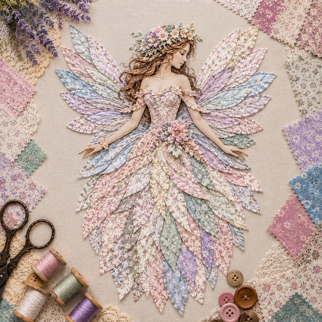 🧚‍♀️🌸 Premium DIY-pakket ‘Fairy Patchwork’ | Hoogwaardige gelaagde stof met bloemenvleugels – DIY handgemaakte fantasiewanddecoratie ✨