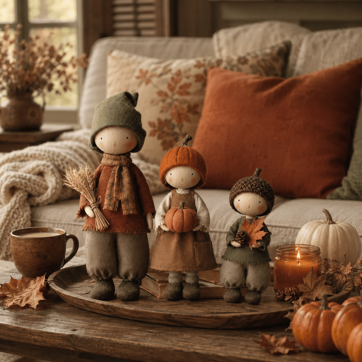 🍁 Set van 3 rustieke herfstfiguurtjes – Mooie oogstdecoratie voor een gezellige herfstsfeer 🍂