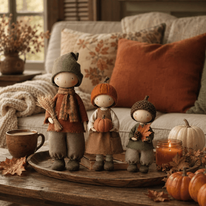🍁 Set van 3 rustieke herfstfiguurtjes – Mooie oogstdecoratie voor een gezellige herfstsfeer 🍂