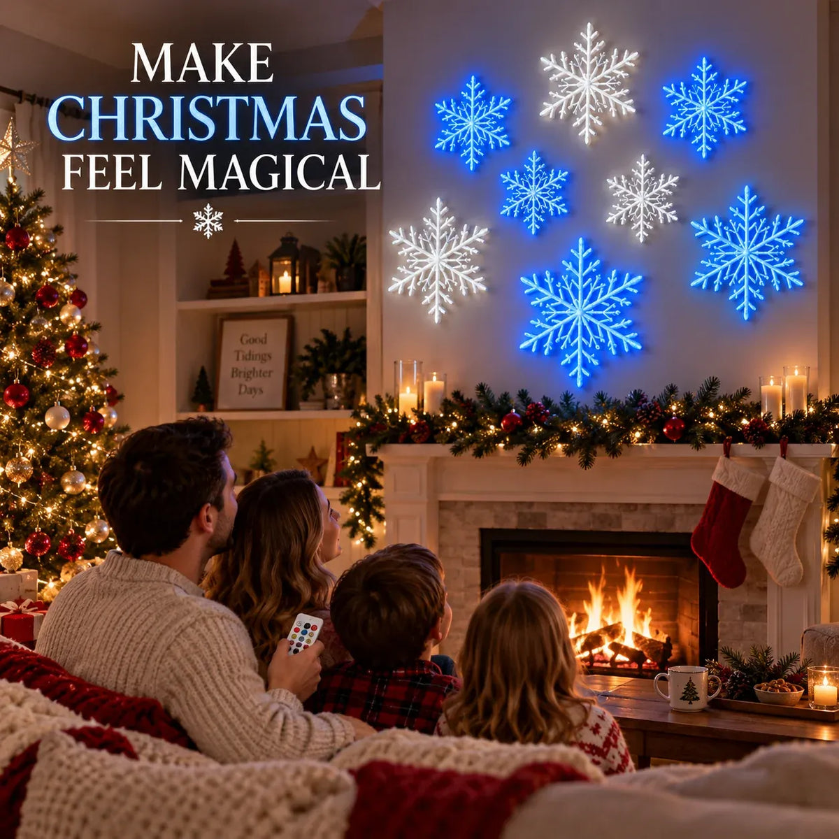 ❄️ LED-wandlampjes in de vorm van sneeuwvlokken | 3D-kerstversiering met sneeuwvlokken | Sets met 12, 24 en 36 sneeuwvlokken | Blauw en wit licht + afstandsbediening ✨