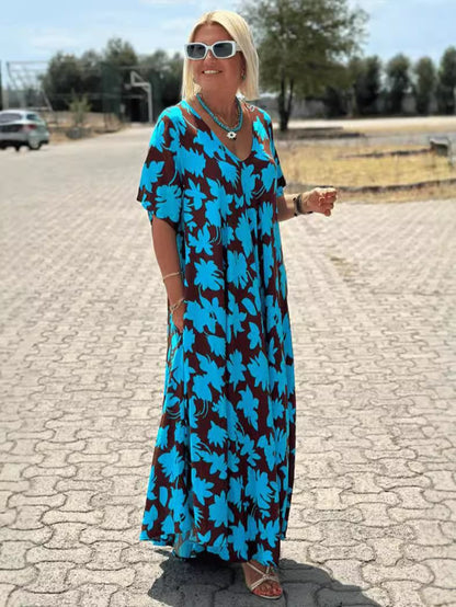 🥰Tijdelijke aanbieding 45% KORTING🎁Casual maxi-jurk met bloemenprint en V-hals