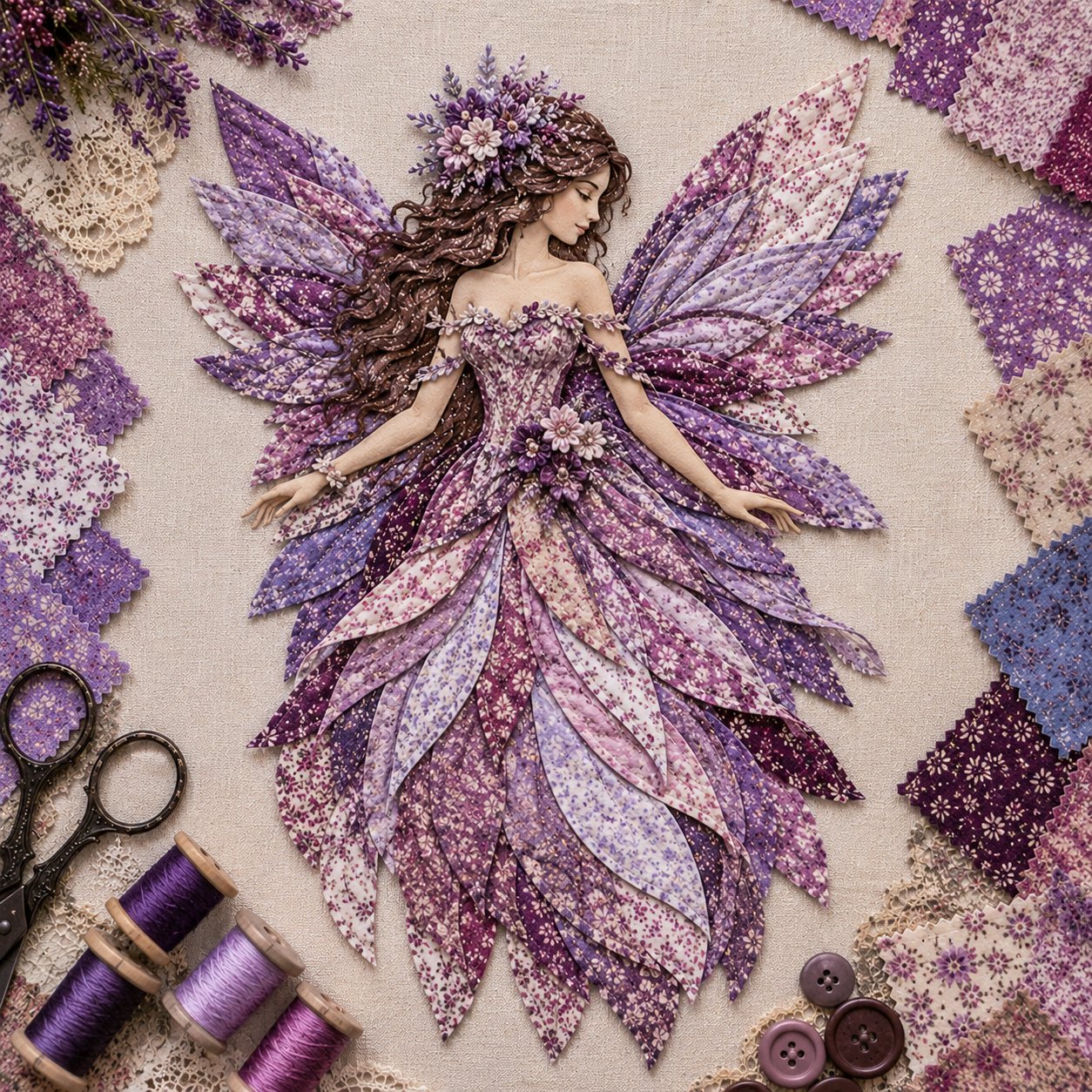 🧚‍♀️🌸 Premium DIY-pakket ‘Fairy Patchwork’ | Hoogwaardige gelaagde stof met bloemenvleugels – DIY handgemaakte fantasiewanddecoratie ✨
