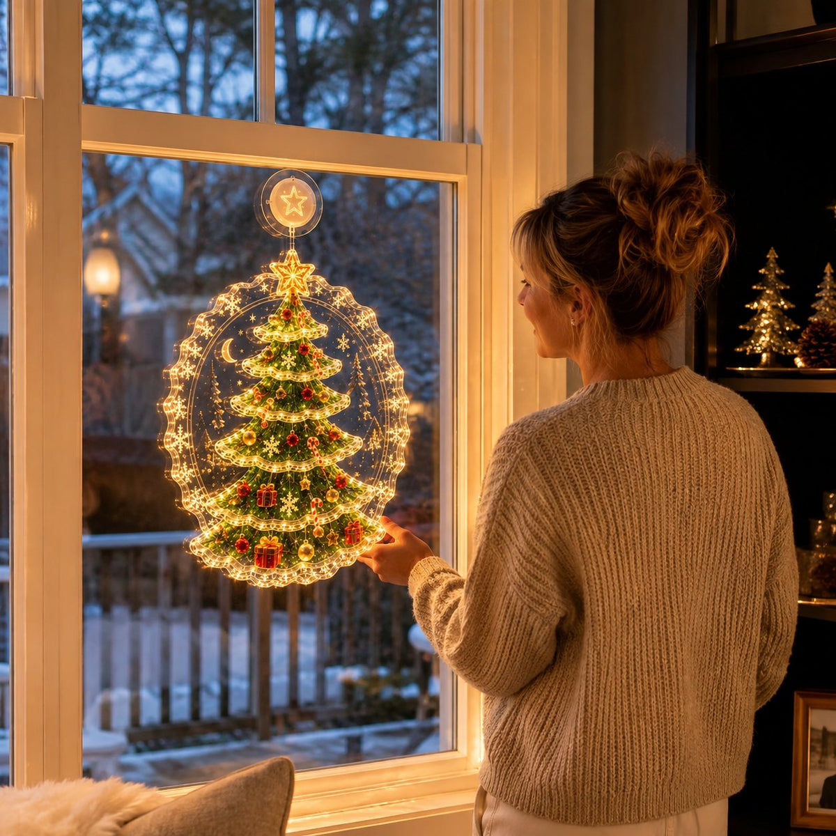 ⏳ Laatste dag: 49% KORTING – 🎄Verlichte kerstversiering voor het raam met zuignap | Warme LED-raamverlichting met dubbellaags ontwerp en diverse feestelijke stijlen ✨