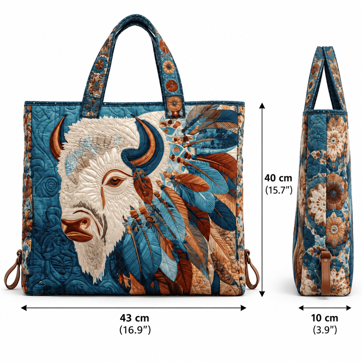 ✨Handgemaakte gewatteerde draagtas — 🎨 Boho-ontwerp met heilige witte buffel, grote, gewatteerde en gevoerde draagtas