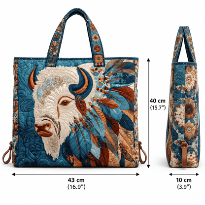 ✨Handgemaakte gewatteerde draagtas — 🎨 Boho-ontwerp met heilige witte buffel, grote, gewatteerde en gevoerde draagtas