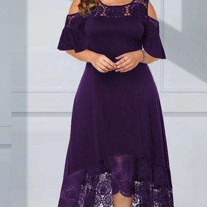 👗Kanten Ruche Jurk Met Korte Mouwen