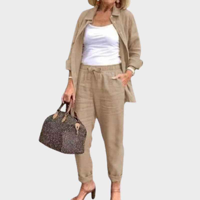 ✨Gratis verzending🎁Effen Casual Tweedelige Set Met Lange Mouwen En Broek