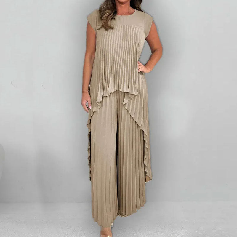 🎁Gratis levering✈️Effen Tweedelig Pak Met Ronde Hals