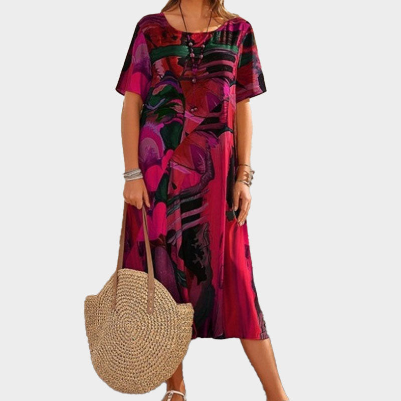 ☀️💖Summer Loose Print Dress | Round Neck Short Sleeves